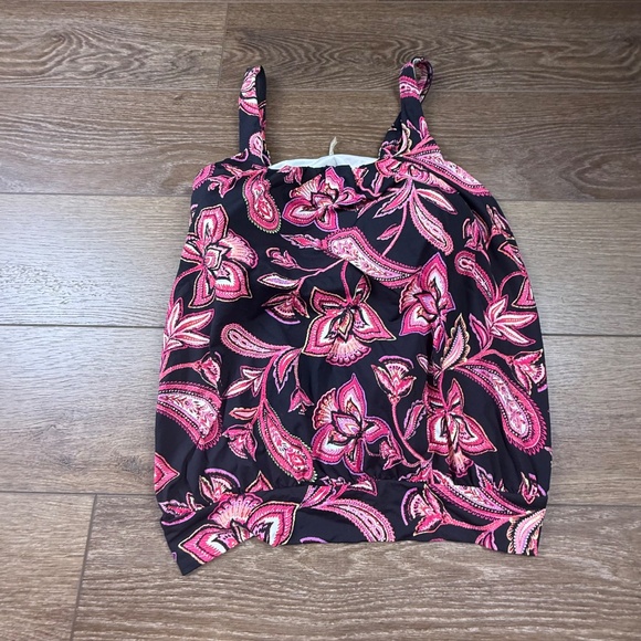 Lands End Women's Two-Piece Tankini Swimsuit, Pink/Black Top 12 Bottom 14 Summer - Picture 2 of 15